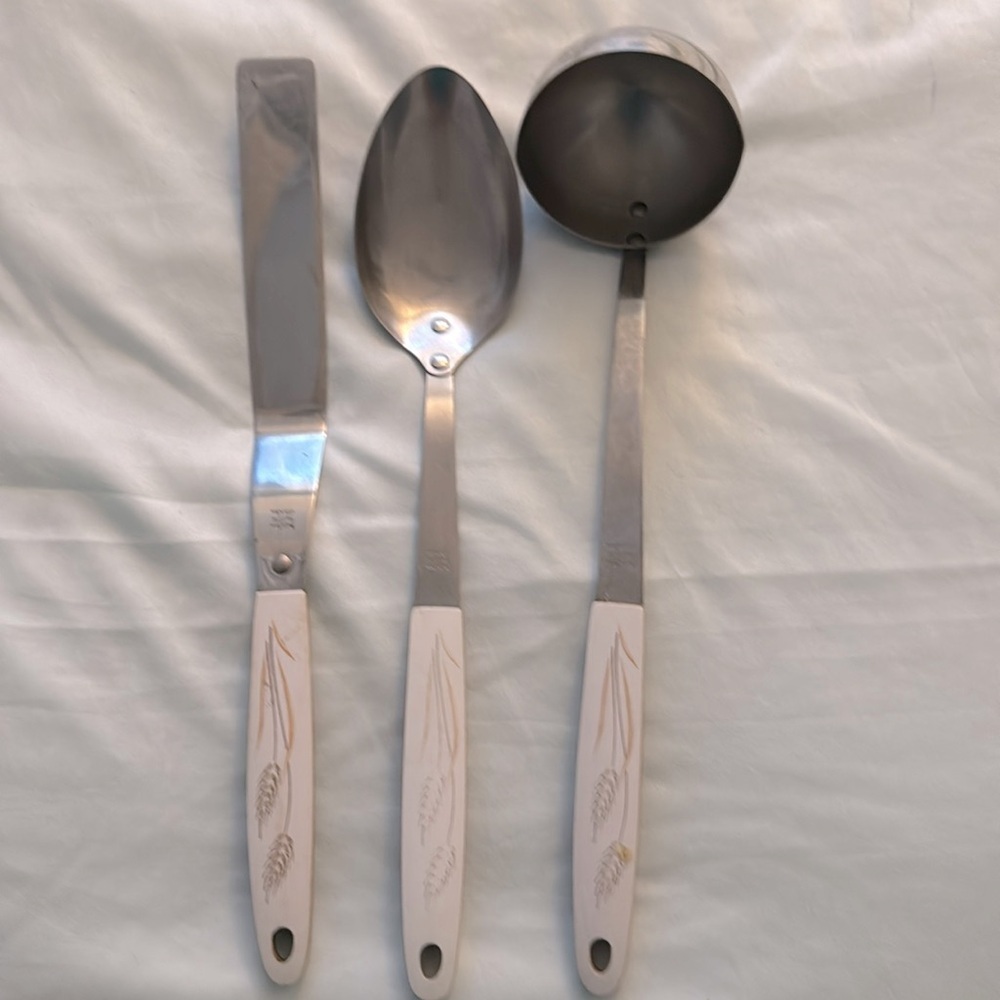 Vintage Utensil Set with Wheat Design - Stainless Spoon,Ladle,Spreader